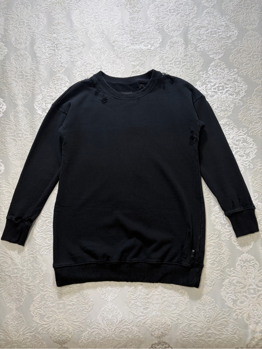 MOTHER The Tunic Big Easy Distressed Grunge Crewneck Sweatshirt Black XS - Picture 3 of 12